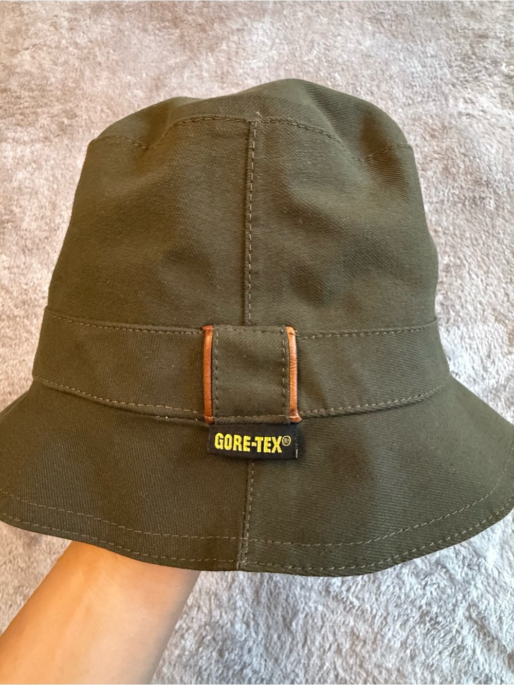 Vintage GORE-TEX Olive Green Bucket Hat with Brown Trim, M, made in Italy